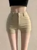 Shorts Blancos Ultra Cortos de Cintura Alta para Mujer, Verano Elásticos Ajustados Versátiles Hot Pants, Pantalones Casuales, Pantalones Ajustados de Estilo Americano que Resaltan las Caderas