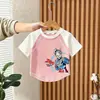 Ropa Nueva de Verano para Niños y Niñas, Camisetas de Manga Corta Bloque de Color 100% Algodón Estilo Coreano, Estampados de Dibujos Animados para Niños, Camisetas Versátiles Casuales de Verano de Moda