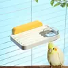 Plataforma para Mascotas Pequeñas - Soporte de Descanso y Alimentación para Jaula de Pájaros con Taza de Comida Transparente, Material ABS No Tóxico, Moldeado Integral y Fácil de Limpiar, Montaje con Perilla de Desconexión Rápida para Interior y Exterior de la Jaula - para Pájaro, Hámster, Loro, Mascotas Pequeñas