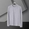 Playera de manga larga de verano con cuello redondo para hombre, lisa en blanco y negro, delgada, para primavera y otoño, elástica para interior, básica en blanco