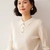 Suéter de Cachemira Nuevo Otoño e Invierno para Mujer, Suéter Pulóver de Cuello Polo, Manga Larga, Versátil, Casual, Tejido de Lana, Top Básico