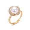 Anillo Nido de Pájaro Clásico Oro de 18K Micro Circonia Perla de Agua Dulce Natural Cobre Blanco Chapado en Oro Suministro en Vivo al por Mayor