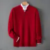 Suéter Masculino de Lã Pura Outono e Inverno Gola Redonda Engrossado Botão Pulôver Roupa Íntima Solta Casual Malha Camada Base