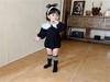 Estilo coreano Ins Negro Gama alta Color Solapa Bebé Niña Bebé Manga larga Sombreros Triángulo Primavera y Otoño Color Sólido Cuadros