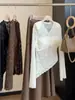 Camisola de encaje estilo francés, sofisticada y seductora, un nuevo diseño de otoño que es entallada, favorecedora y elegante, con un bajo asimétrico