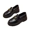 Mocasines negros de charol para mujer, estilo británico, suela gruesa, para uso diario, modelo nuevo primavera/otoño 2026, zapatos sin cordones con tacón grueso