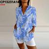 Exportación Transfronteriza Amazon Estilo Europeo y Americano Moda Camisa de Manga Tres Cuartos para Mujer con Manga Descubierta Estampado Digital 3D Colorido