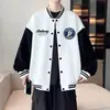 Chaqueta Retro para Hombre de Marca de Moda Blanco y Negro Estilo Americano, Chaqueta de Béisbol Delgada con Bloques de Color para Primavera y Verano Moda de Calle