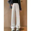 Calças de Maternidade Sem Suporte na Barriga Roupa Exterior Calças Foice Estilo Primavera e Outono Forradas com Lã Novo Estilo Cintura Alta Versátil Cordão Calças de Perna Larga Calças Casuais