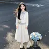 Conjunto de Outono Estilo Academia para Meninas 2026 Novidades Meninas Grandes Estilo Coreano Moletom e Saia Falsos de Duas Peças Conjunto de Duas Peças