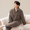 Pijama acolchoado de lã coral masculino, três camadas de inverno, forrado de lã espessa, tamanho grande, roupas casuais para casa, terno quente