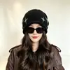Gorro de punto con cordón estilo coreano para mujer, sombrero de lana para otoño e invierno, circunferencia de cabeza grande, hace que la cara se vea más pequeña, tejido, versátil, cálido y protege los oídos