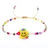 Pulseira de Contas de Arroz Transfronteiriça Estilo Boêmio Acrílico Rosto Sorridente Amarelo Cor Arco-Íris Puxável Pequena Pulseira para Mulheres