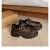 Versão em Couro~Novo Clássico Estilo Britânico Cadarço Bico Redondo Versátil Sapato Único Salto Baixo Derby Sapatos de Couro para Mulheres em Couro Genuíno