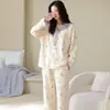 Pijama Feminino 2026 Novo Primavera e Outono 100% Algodão com Bojo Embutido, Manga Longa, Pode Ser Usado Fora, Conjunto para Casa