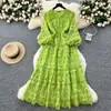 Vestido de Moda de Alta Gama para Mujer Primavera 2025 Nuevo Estilo Francés Cintura Delgada Hueco Encaje de Ganchillo Volantes Vestido Largo