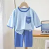 Pijama Traje Delgado Ropa de Casa para Niños Estilo Nuevo Estilo Popular para Niñas Niños Medianos y Grandes Manga Tres Cuartos Ropa Elegante para Aire Acondicionado Verano Sel