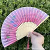 Leque Dobrável Estilo Antigo Transfronteiriço para o Verão, Estilo Chinês, Hanfu, Cheongsam, Leque Pequeno Dobrável de Bambu Portátil para Mulheres