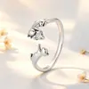 Anillo Abierto de Gato Incrustado con Circonitas de Diseño Único, Joyería Animal con Temática Ajustable para Mujeres, Venta al por Mayor