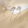 Brinco de pressão de camada dupla com zircônia, popular no TikTok, estilo doce e cool, corrente longa com franjas e strass, clipe de osso de orelha sem furo