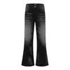 Jeans de Pierna Recta con Microcampana ARES American Streetwear Degradado Negro Desgastado Adelgazantes Versátiles Cleanfit para Hombre