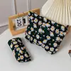 Bolsa de cosméticos lavable bordada con flor de margarita refrescante transfronteriza para mujer, estuche para lápices simple portátil, gran capacidad, estilo japonés, literario y artístico