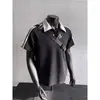 Camiseta de Manga Corta con Cuello Camisero y Tres Rayas para Hombre y Mujer, Marca de Verano de Moda, Polo con Media Cremallera Estilo Universitario, Top Casual con Bloques de Color