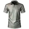 Verão 2025 Novo Exportação Amazon Roupas Masculinas Tendência Beleza Listra Estampado Hot Stamping Camisa Polo de Manga Curta