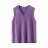 Colete de tricô com decote V para mulheres, lã e cashmere, tecido escovado, novo colete de tricô sem mangas, solto e versátil, top com lantejoulas para o outono