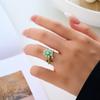 Anillo Giratorio de Flor Abierta con Fruta Fresca Verde Pequeña Anillo para Dedo Microincrustado de Moda de Alta Gama Anillo Ajustable para Mujer