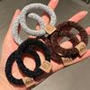 Corea del Sur Dongdaemun Otoño e Invierno Nuevo Chennel Terciopelo Etiqueta de Oso Anillo para Base de Cabello Alta Elasticidad Goma de Cola de Caballo Alta Tendón Mujer