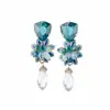 Brincos de agulha de prata com pingentes de gota d'água floral com aplicação de óleo e cravejados de diamantes, brincos de estilo infantil fresco e doce, brincos com sensação de luxo leve e de alta qualidade