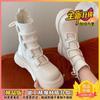 Jinbukang Primavera e Outono Botas Simples Estilo Francês Britânico Martin Botas Novas Botas de Meias Elásticas de Malha com Fundo Grosso Finas e Curtas