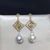 Brincos de Pérola Redonda Barroca de Água Doce Natural de Zhuji Brincos de Pérola Geométricos em Formato de Diamante Personalizados para Mulheres Atacado Transfronteiriço