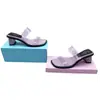 Pantuflas de tacón alto de estilo de moda transfronterizo para mujer, verano, transparentes, color sólido, versátiles, elegantes, tacón grueso para mujer, talla grande, tacones de aguja