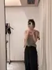 Top Colete Sem Mangas Gola V Estilo Old Money Coreano para Mulheres, Peça de Sobrepor de Verão com Toque de Luxo, Camisola de Tricô Casual Afinando com Barra Larga