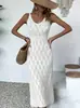 Vestido Longo de Tricô com Alças Vazadas Sexy Sheer Cor Sólida Sem Costas Estilo Europeu e Americano Novo Primavera/Verão 2026 para Mulheres