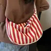 Bolsa de Lona Listrada Bolsa Transversal Literária Fresca Casual Moda Bolsa de Ombro de Grande Capacidade Bolsa de Mão Multifuncional