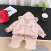 Conjunto de Roupa de Primavera para Meninas 2026 Novo Conjunto de Duas Peças com Capuz de Manga Longa Cor Sólida Primavera e Outono Tendência Atacado