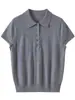 Nuevo Estilo Primavera y Verano 2026 100% Lana Peinada Hilo de Yangzi Cuello Polo Tejido de Punto Manga Corta Color Sólido Holgado Camiseta para Mujer