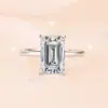 Anel de moissanita cor D corte esmeralda 4CT quilates, de alta qualidade, empilhável, moda europeia e americana, anel de prata s925, transfronteiriço