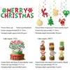 Platos de papel desechables, vasos, pancartas, manteles, decoraciones colgantes con tema navideño de copo de nieve rojo y verde, Feliz Navidad