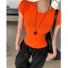 Camiseta de verão raglan com estampa de espinha de peixe, gola redonda, manga curta para mulheres, justa, elástica, top modelador 26016, estilo de férias