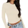 Top de Manga Larga de Otoño Ropa Exterior para Chica Atrevida Camiseta Suéter para Mujer Cuello Redondo Camiseta Básica Ropa para Mujer Adelgazante