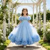 Vestido de princesa de tule doce e adorável para meninas com enfeites de rosa 3D, perfeito para casamentos, daminhas, apresentações de palco e desfiles de moda.