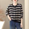 Actual Shot of 25 New Autumn and Winter Retro Lazy Style Color-Blocked Striped Long-Sleeve Knit Cardigan, Loose Fit Slimming Sweater Coat