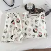 Venda Direta de Fábrica - Pijama de Verão Feminino, Estilo Coreano, Estampa de Desenho Doce e Fofa, Gola Redonda, Algodão Nuvem, Tendência Estilo Ins Item Quente