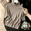 Camisa Base Feminina Fina de Gola Alta, Estilo Casual Outono/Inverno 2026, Blusa de Tricô da Moda com Cinco Mangas
