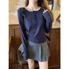 MR280g Tecido De Rong Canelado, Design OriginalCamiseta com Gola Redonda de Renda e Manga Longa para Mulheres, Camada Base de Outono