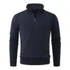 Outono e Inverno Novo Suéter Masculino Espesso com Zíper Parcial e Forro de Fleece Jacquard Fashion Casual Tricô Camada Base